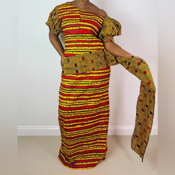 African Print Ankara Multicolor Statement Sleeve Maxi Dress - Picture 2 of 11
